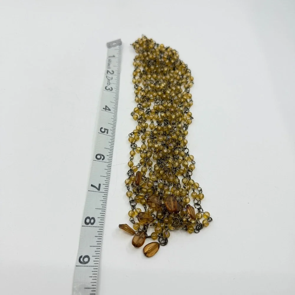 Necklace Vintage Amber Bronze Beaded Mesh Bib Teardrop Fringe Statement